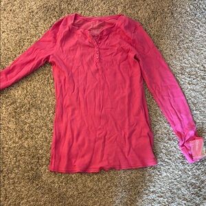 Pink Long Sleeve Waffle-knot Women's  Sleep Top